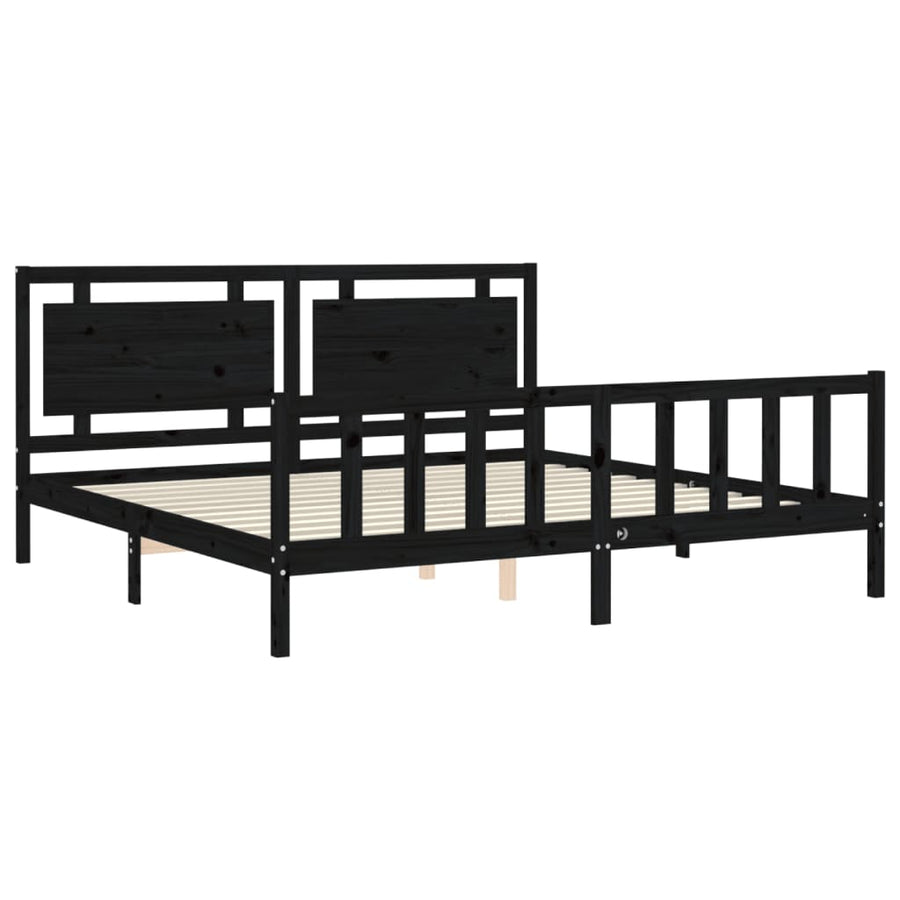 Bedframe Met Hoofdbord Massief Hout 200 x 200 cm Zwart