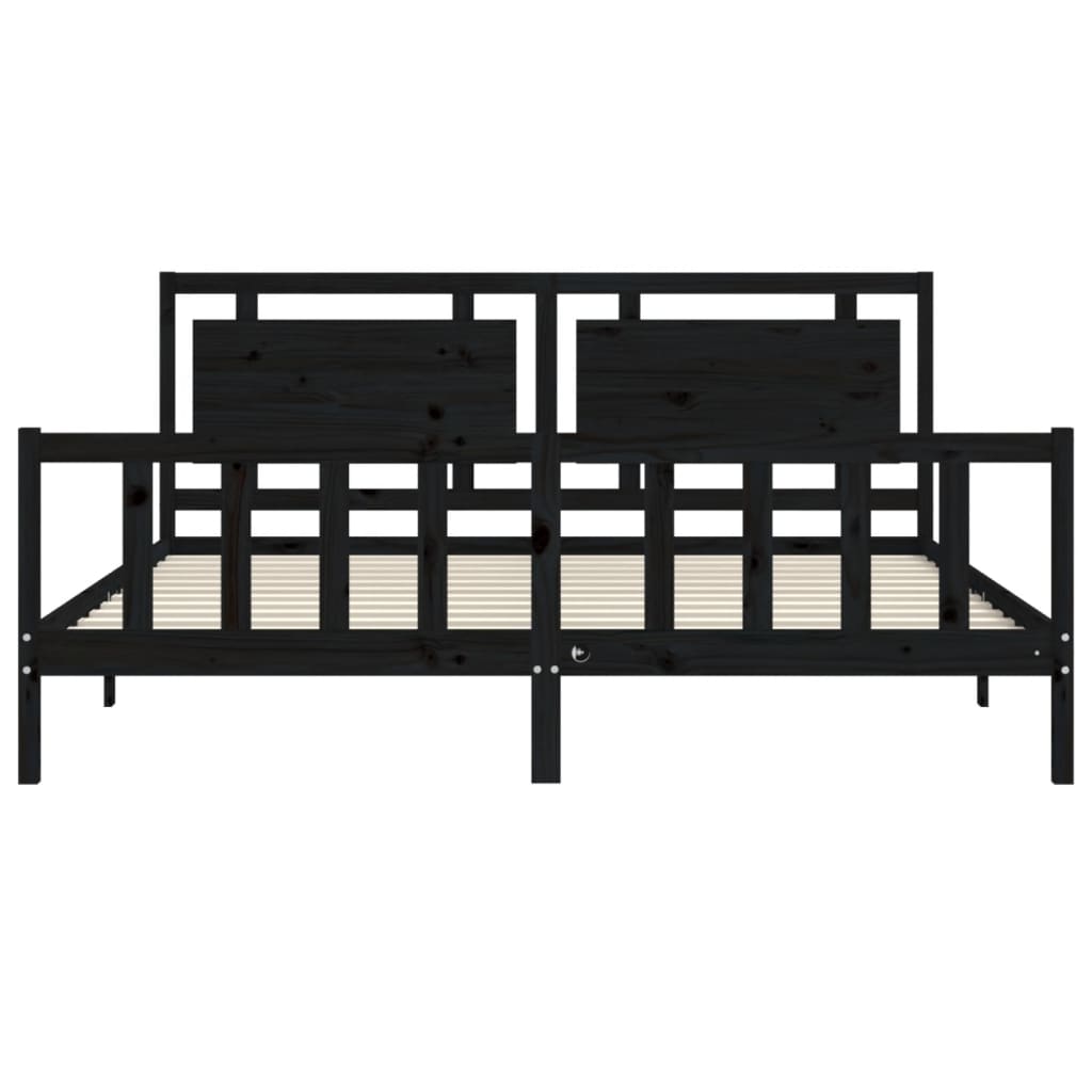 Bedframe Met Hoofdbord Massief Hout 200 x 200 cm Zwart