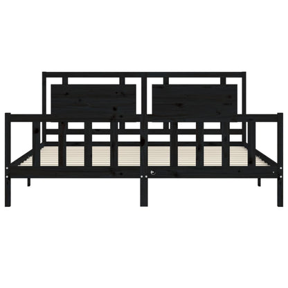 Bedframe Met Hoofdbord Massief Hout 200 x 200 cm Zwart