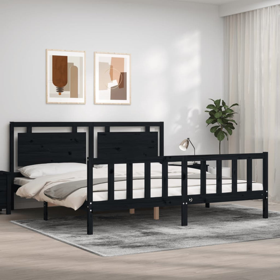 Bedframe Met Hoofdbord Massief Hout 200 x 200 cm Zwart