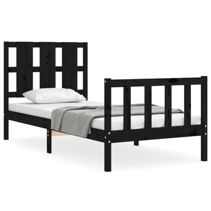 Bedframe Met Hoofdbord Massief Hout 2Ft6 Small Single 75 x 190 cm Zwart