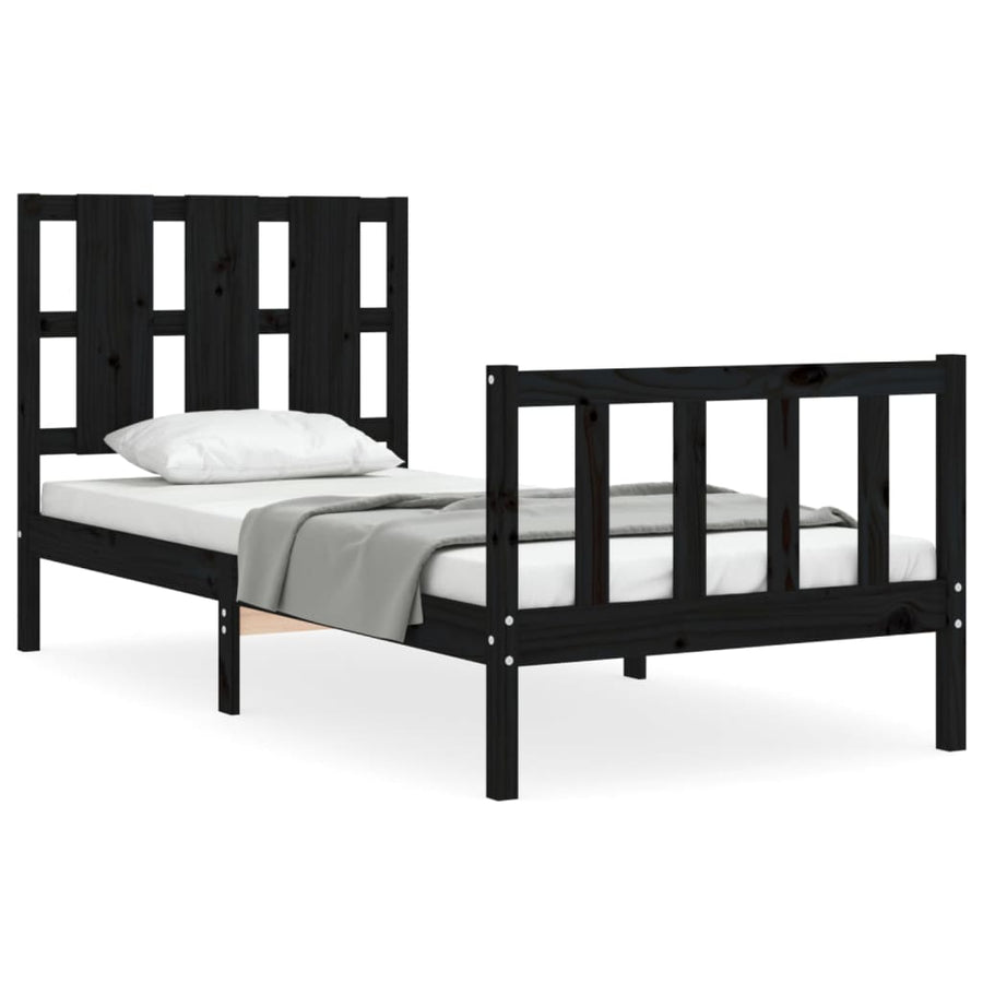 Bedframe Met Hoofdbord Massief Hout 2Ft6 Small Single 75 x 190 cm Zwart