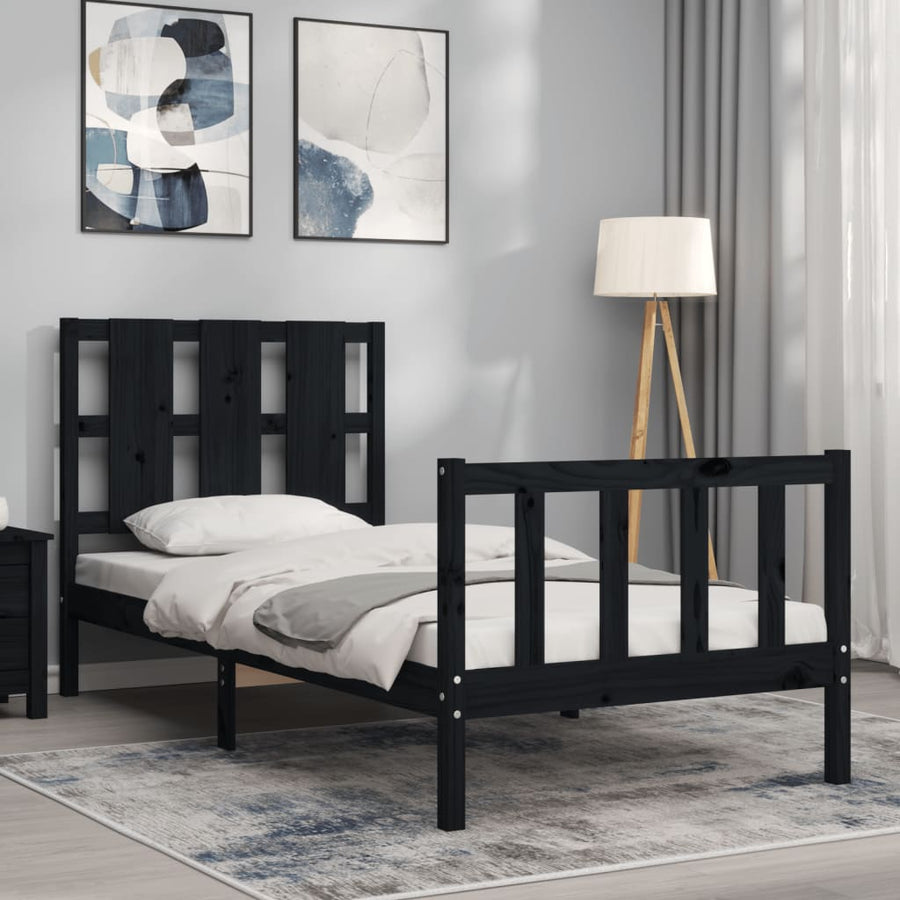 Bedframe Met Hoofdbord Massief Hout 2Ft6 Small Single 75 x 190 cm Zwart