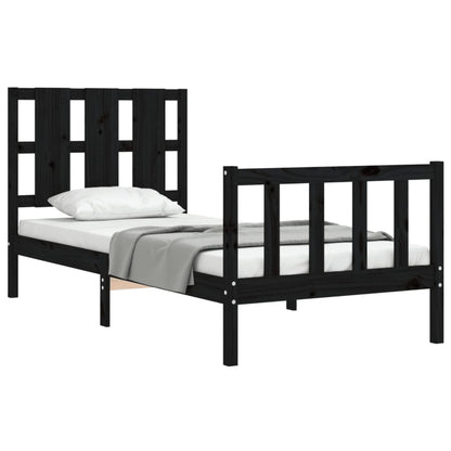 Bedframe Met Hoofdbord Massief Hout 2Ft6 Small Single 75 x 190 cm Zwart