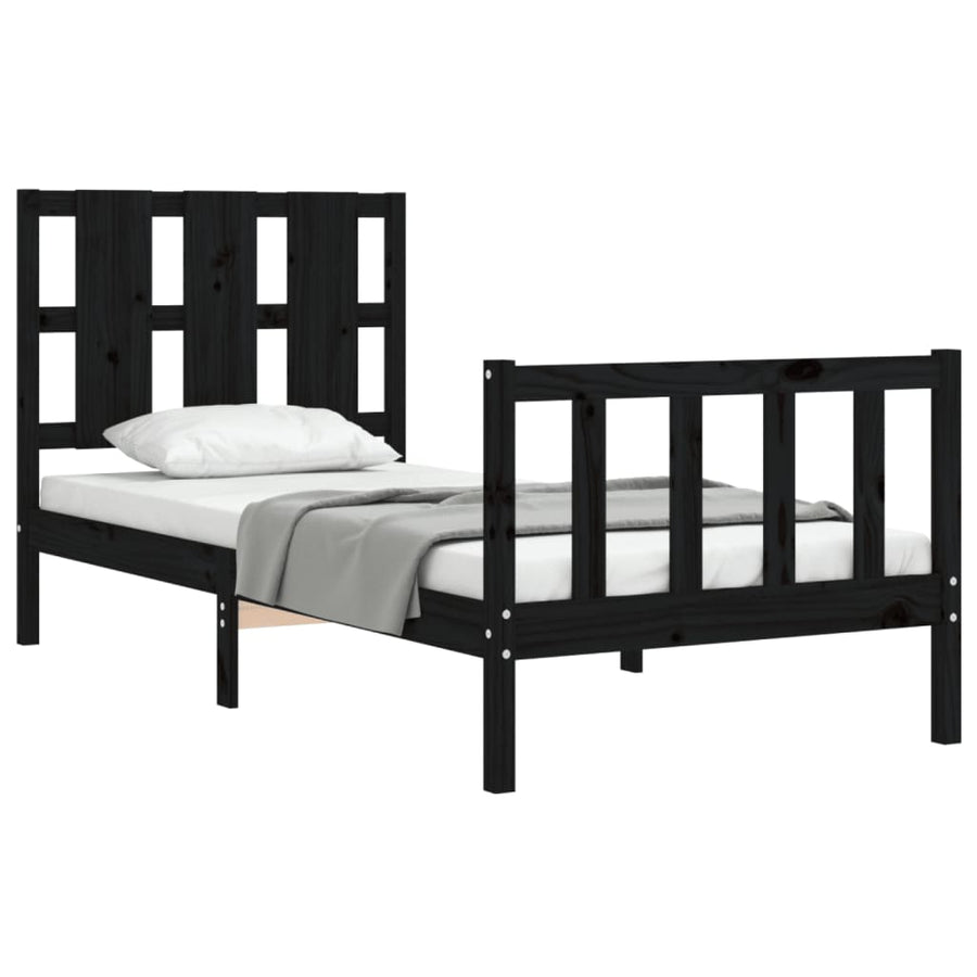 Bedframe Met Hoofdbord Massief Hout 2Ft6 Small Single 75 x 190 cm Zwart