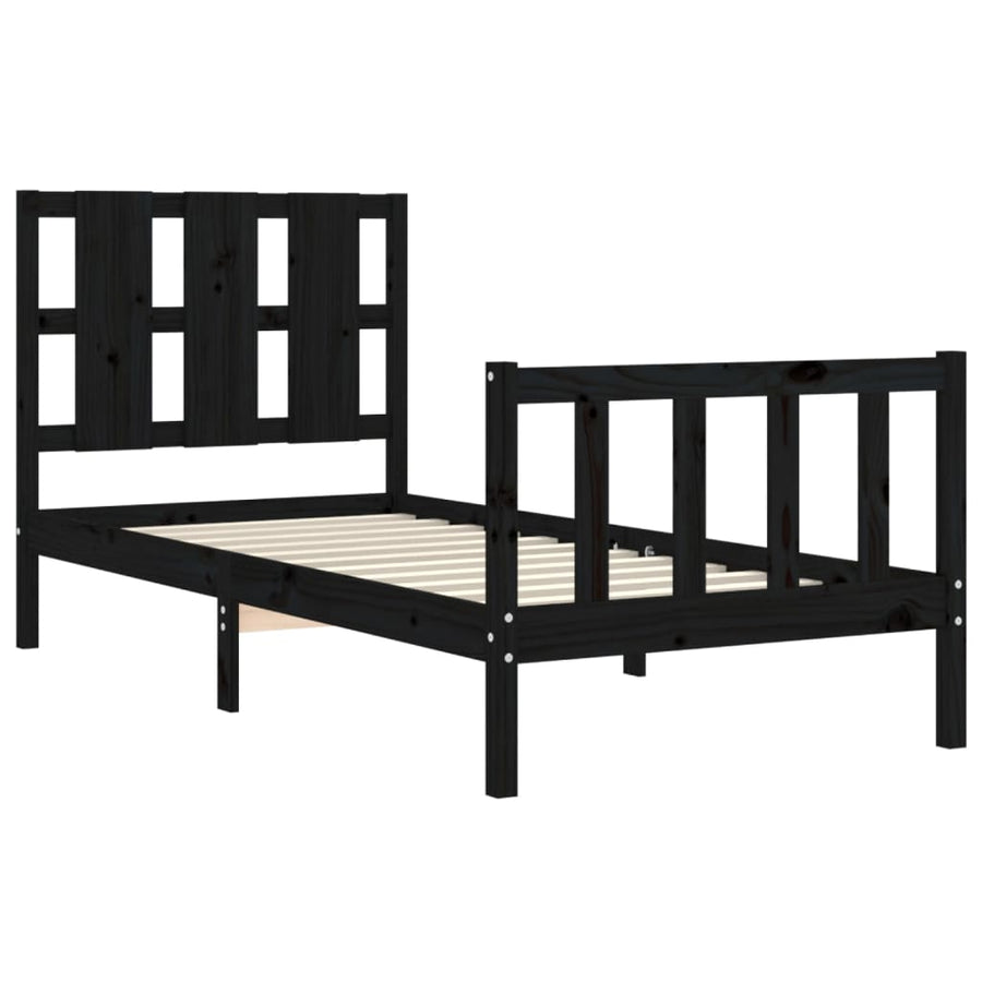 Bedframe Met Hoofdbord Massief Hout 2Ft6 Small Single 75 x 190 cm Zwart