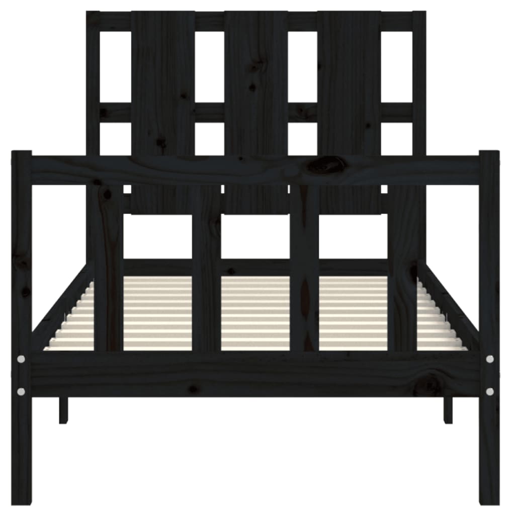 Bedframe Met Hoofdbord Massief Hout 2Ft6 Small Single 75 x 190 cm Zwart