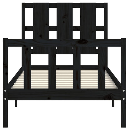 Bedframe Met Hoofdbord Massief Hout 2Ft6 Small Single 75 x 190 cm Zwart