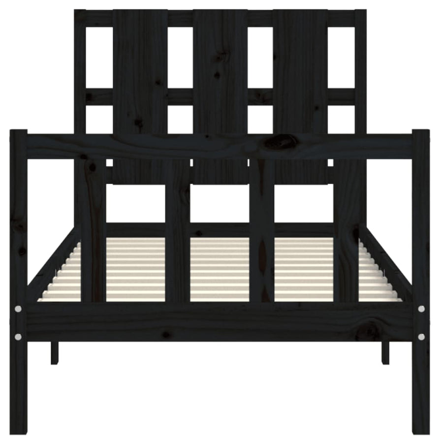 Bedframe Met Hoofdbord Massief Hout 2Ft6 Small Single 75 x 190 cm Zwart