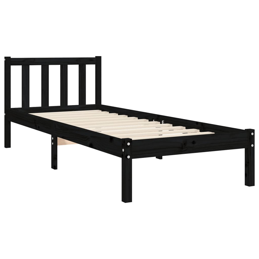 Bedframe Met Hoofdbord Massief Hout 2Ft6 Small Single 75 x 190 cm Zwart