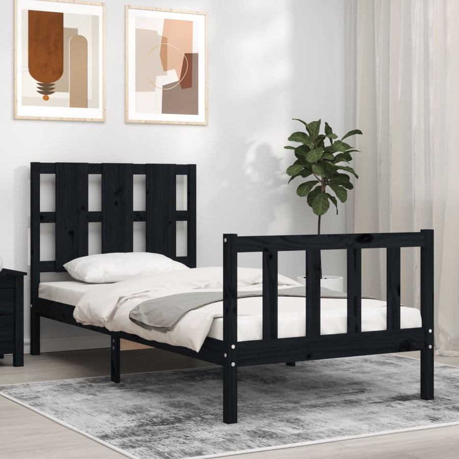 Bedframe Met Hoofdbord Massief Hout 2Ft6 Small Single 75 x 190 cm Zwart