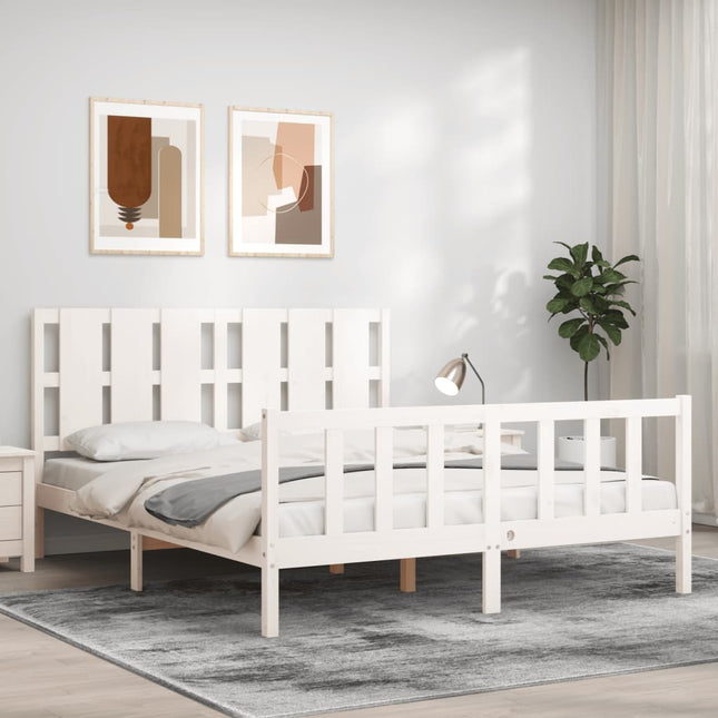 Bedframe Met Hoofdbord Massief Hout 160 x 200 cm Wit