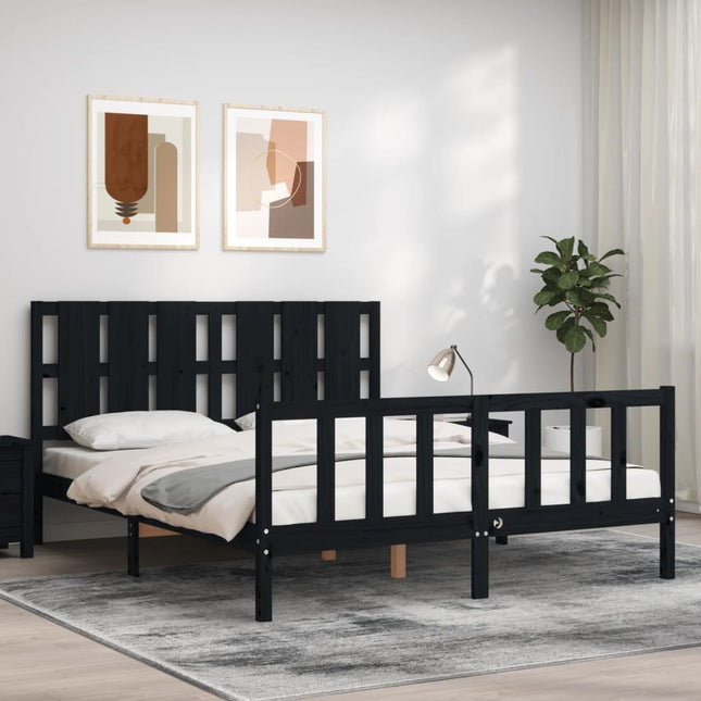 Bedframe Met Hoofdbord Massief Hout 160 x 200 cm Zwart