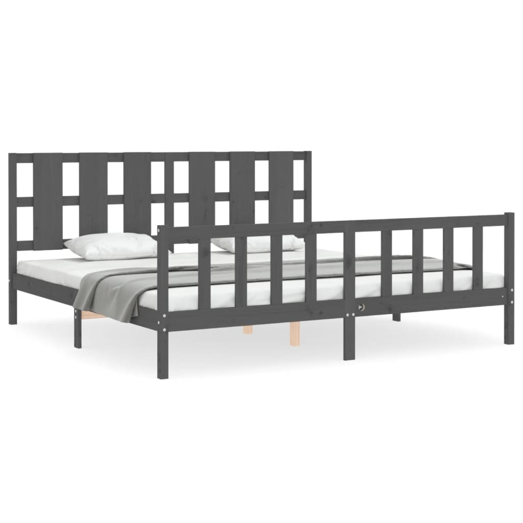 Bedframe Met Hoofdbord Massief Hout 200 x 200 cm Grijs
