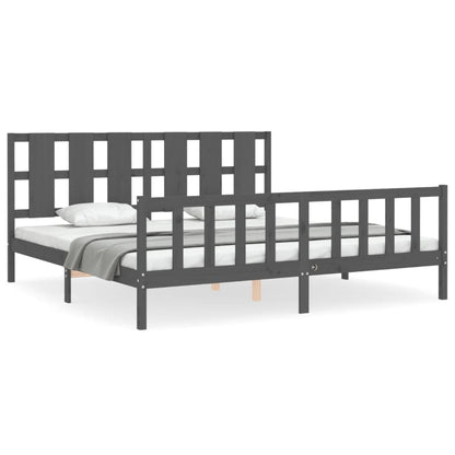 Bedframe Met Hoofdbord Massief Hout 200 x 200 cm Grijs