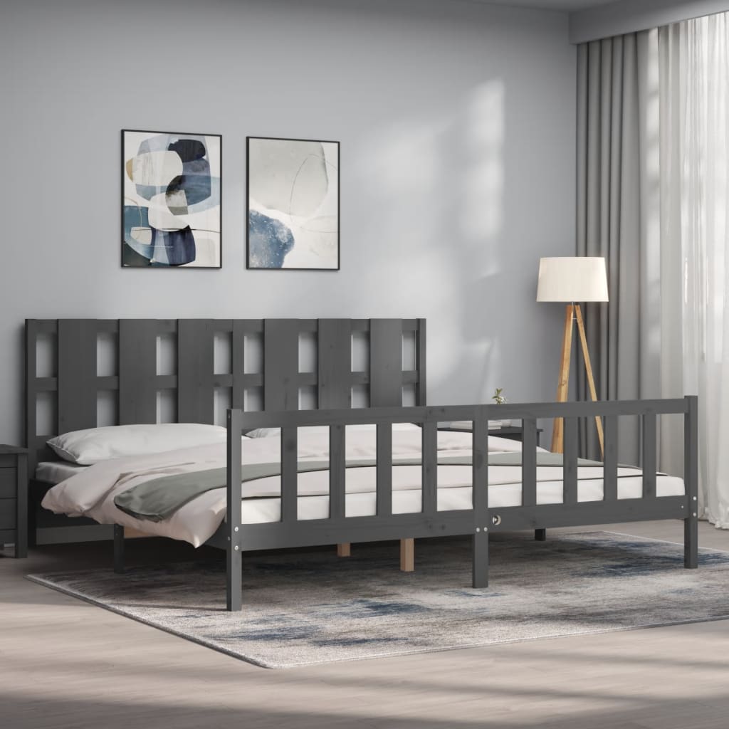 Bedframe Met Hoofdbord Massief Hout 200 x 200 cm Grijs