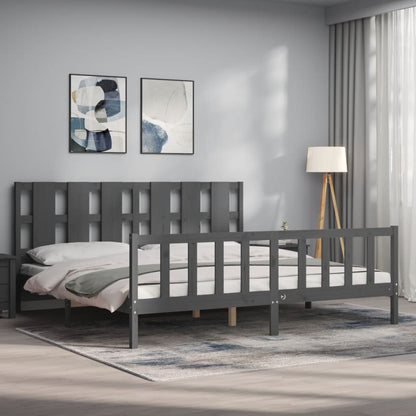 Bedframe Met Hoofdbord Massief Hout 200 x 200 cm Grijs