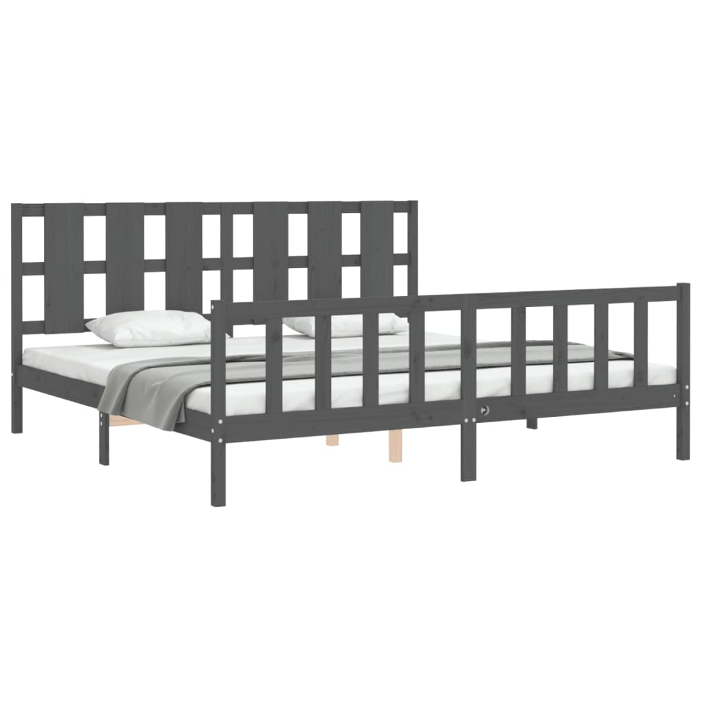 Bedframe Met Hoofdbord Massief Hout 200 x 200 cm Grijs