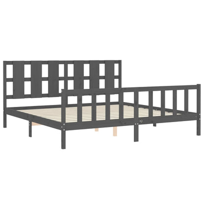 Bedframe Met Hoofdbord Massief Hout 200 x 200 cm Grijs