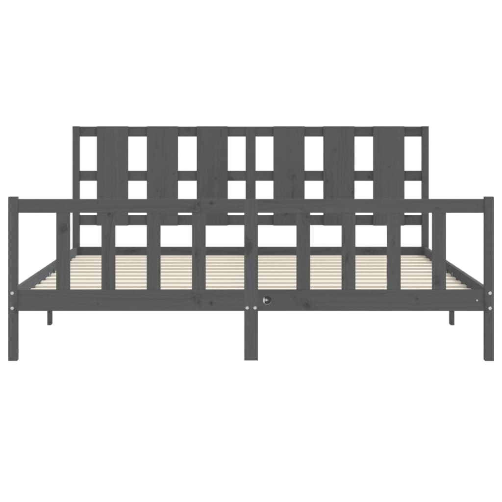 Bedframe Met Hoofdbord Massief Hout 200 x 200 cm Grijs