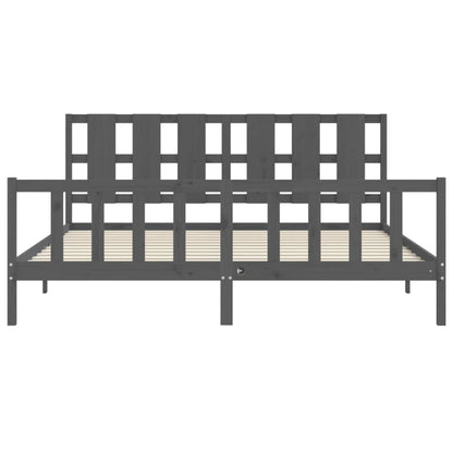 Bedframe Met Hoofdbord Massief Hout 200 x 200 cm Grijs