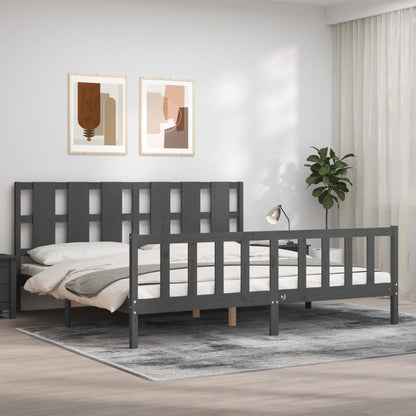 Bedframe Met Hoofdbord Massief Hout 200 x 200 cm Grijs