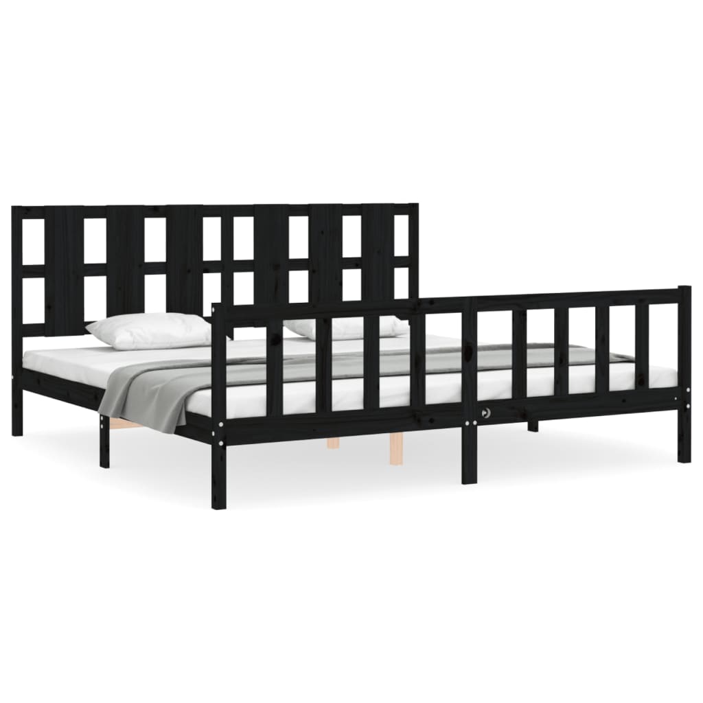 Bedframe Met Hoofdbord Massief Hout 200 x 200 cm Zwart