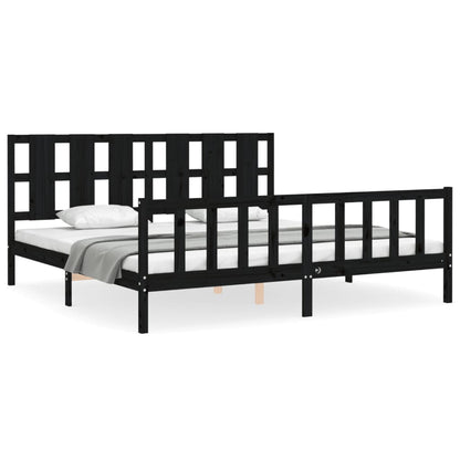 Bedframe Met Hoofdbord Massief Hout 200 x 200 cm Zwart