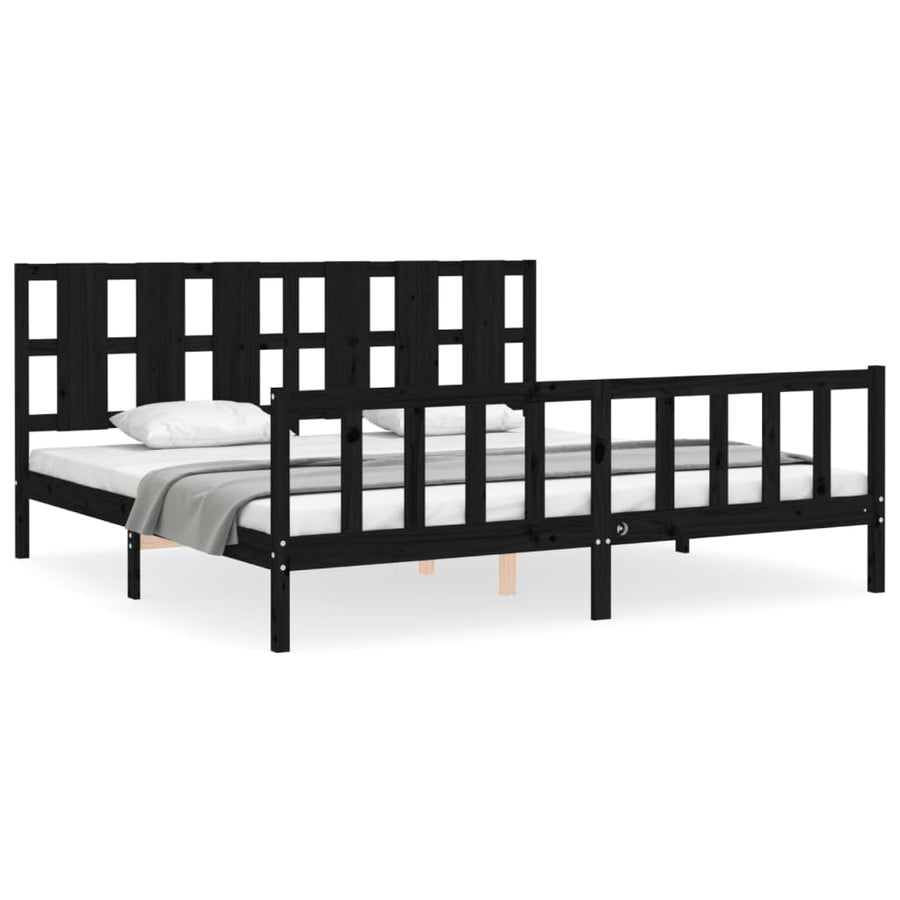 Bedframe Met Hoofdbord Massief Hout 200 x 200 cm Zwart