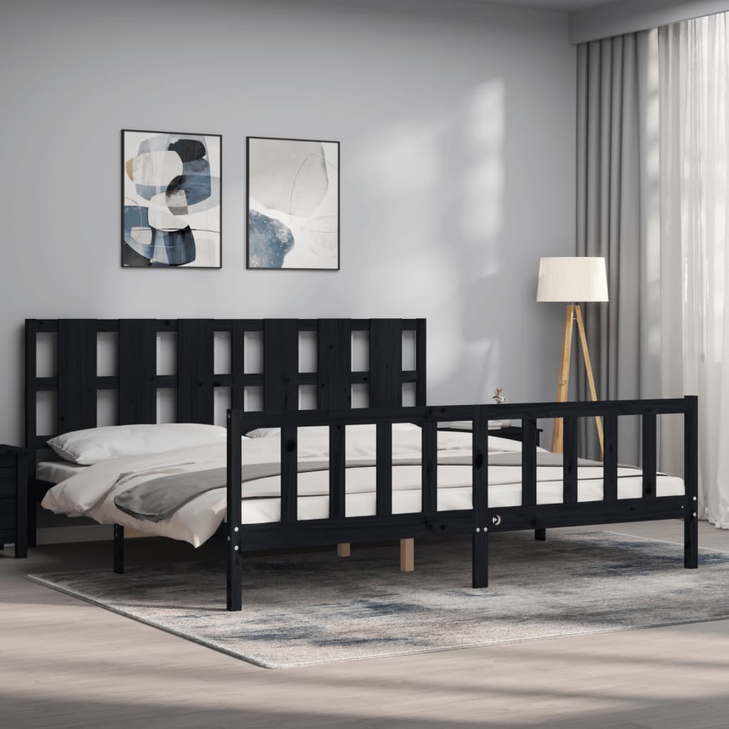 Bedframe Met Hoofdbord Massief Hout 200 x 200 cm Zwart