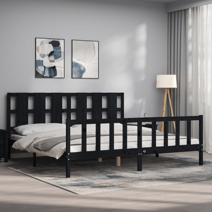 Bedframe Met Hoofdbord Massief Hout 200 x 200 cm Zwart