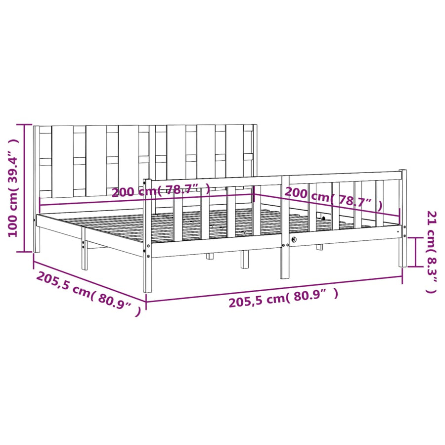 Bedframe Met Hoofdbord Massief Hout 200 x 200 cm Zwart