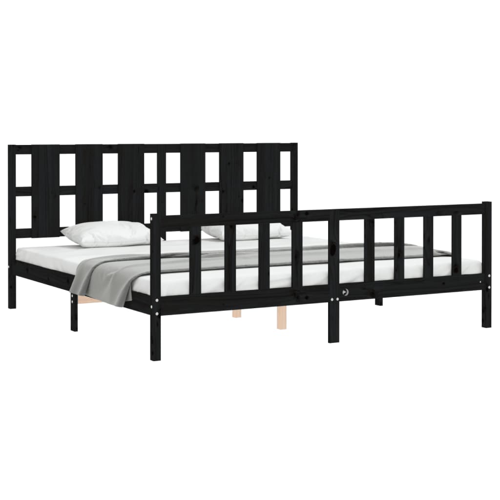 Bedframe Met Hoofdbord Massief Hout 200 x 200 cm Zwart