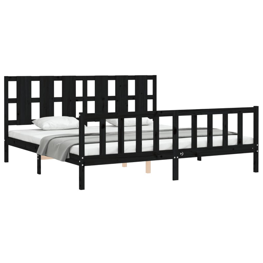 Bedframe Met Hoofdbord Massief Hout 200 x 200 cm Zwart