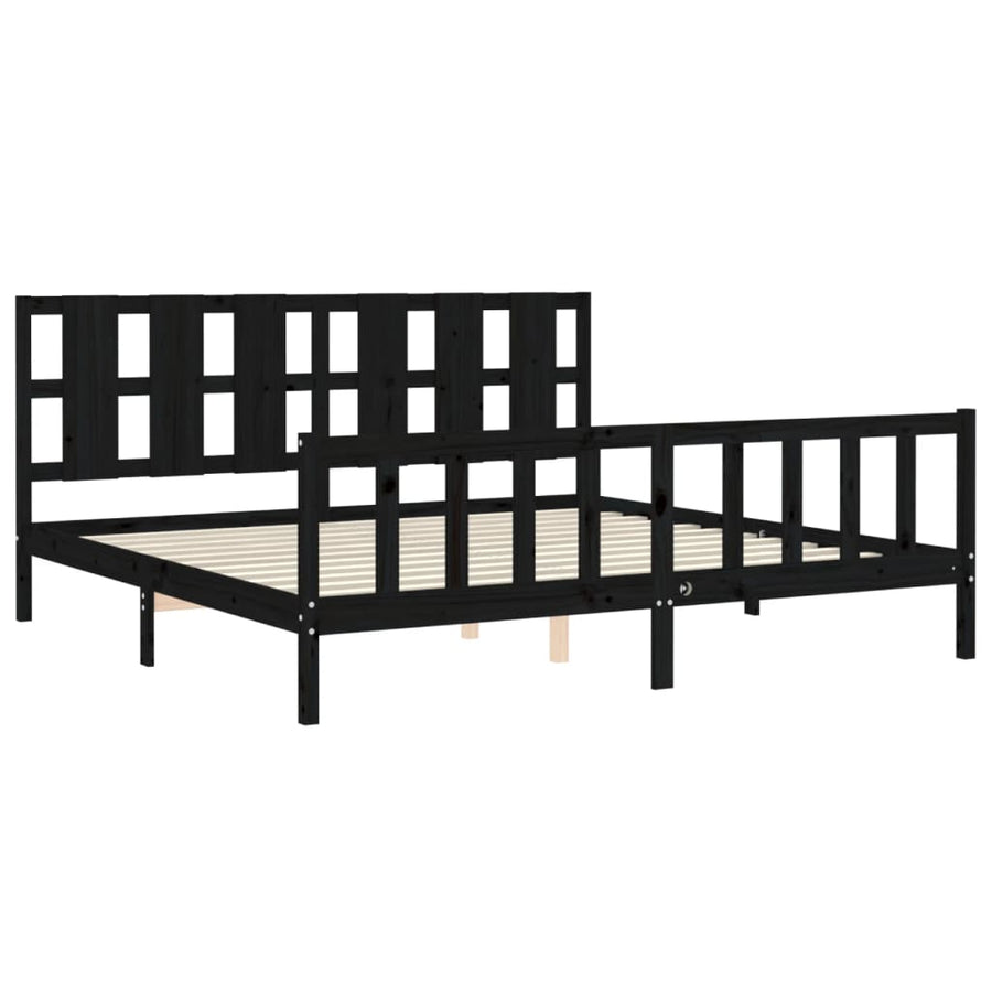 Bedframe Met Hoofdbord Massief Hout 200 x 200 cm Zwart