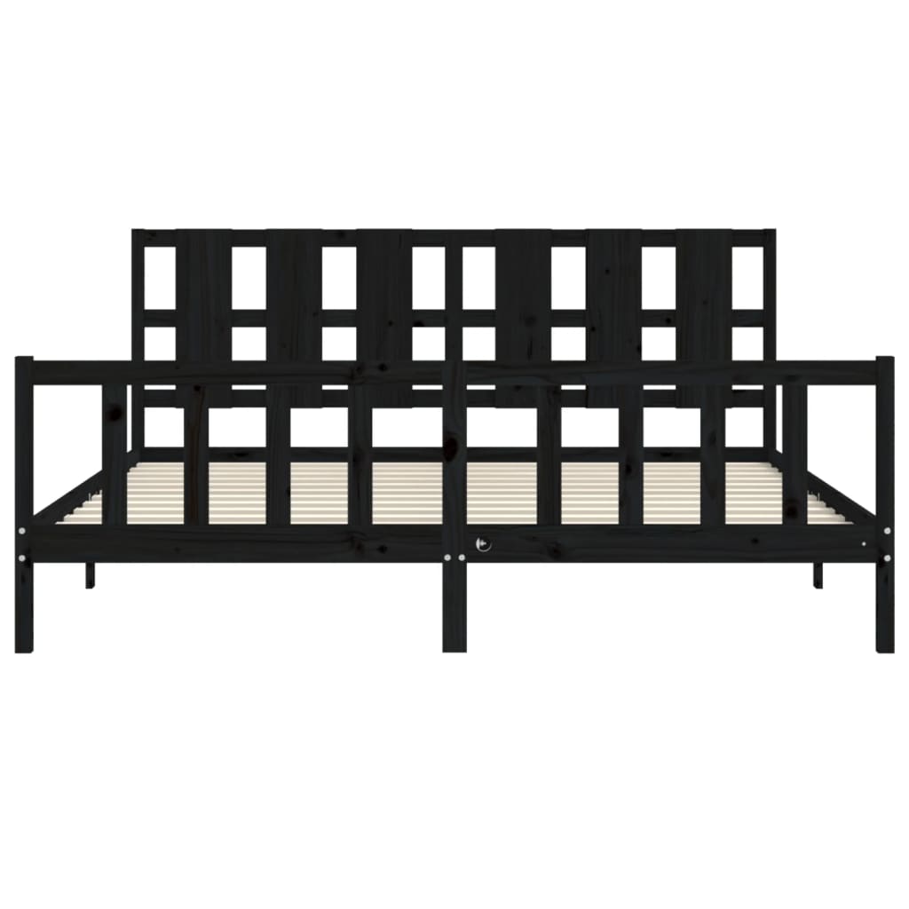 Bedframe Met Hoofdbord Massief Hout 200 x 200 cm Zwart