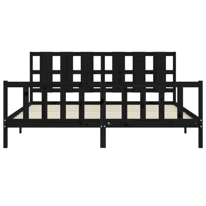 Bedframe Met Hoofdbord Massief Hout 200 x 200 cm Zwart