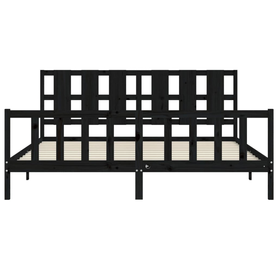 Bedframe Met Hoofdbord Massief Hout 200 x 200 cm Zwart