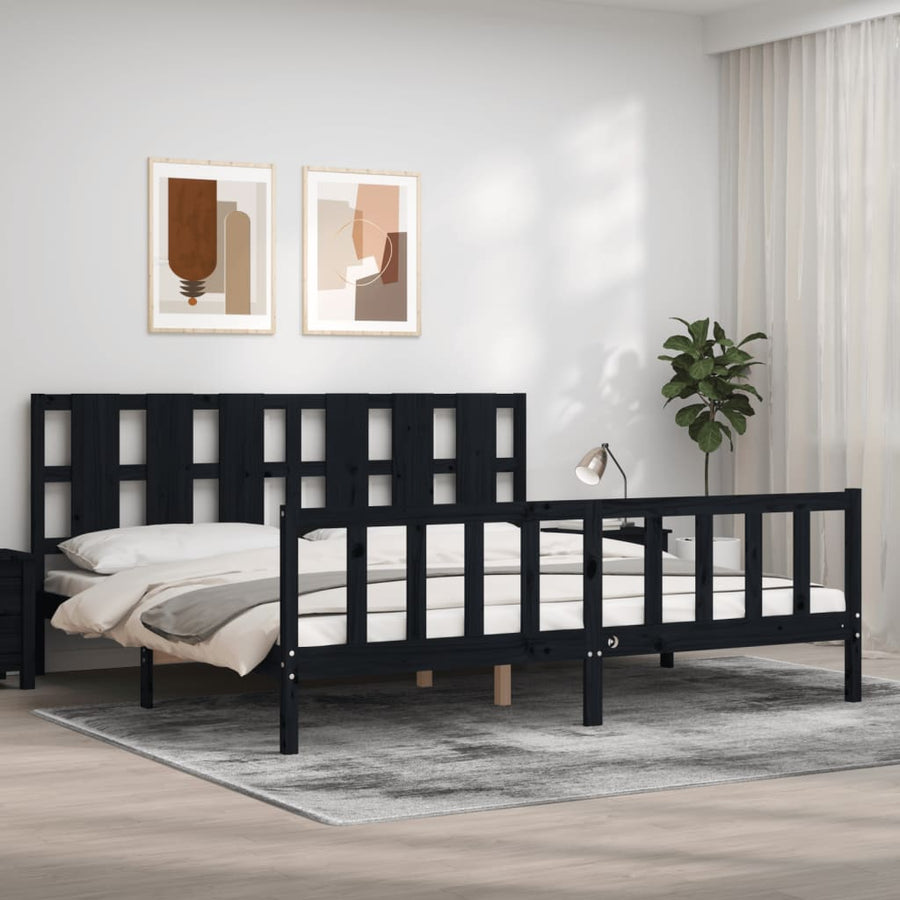 Bedframe Met Hoofdbord Massief Hout 200 x 200 cm Zwart