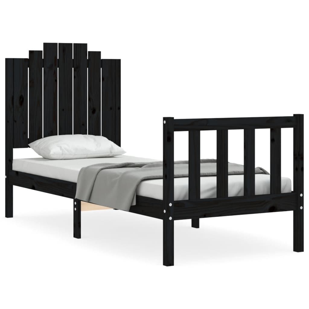 Bedframe Met Hoofdbord Massief Hout 2Ft6 Small Single 75 x 190 cm Zwart