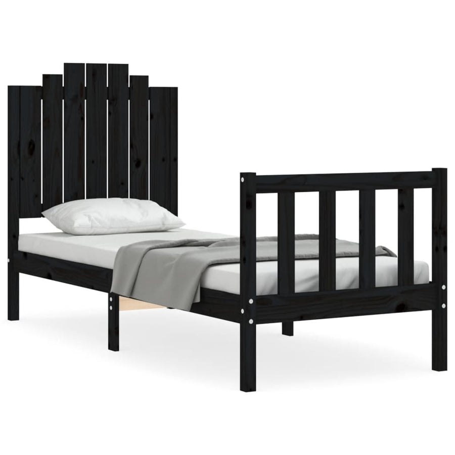Bedframe Met Hoofdbord Massief Hout 2Ft6 Small Single 75 x 190 cm Zwart