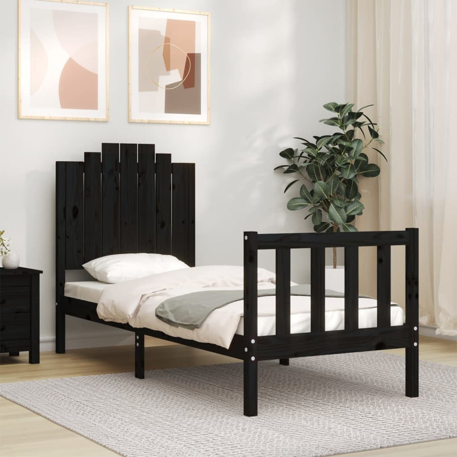 Bedframe Met Hoofdbord Massief Hout 2Ft6 Small Single 75 x 190 cm Zwart