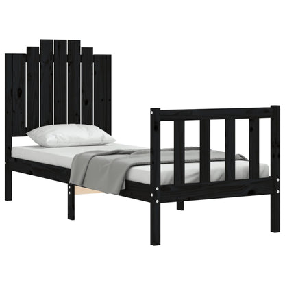 Bedframe Met Hoofdbord Massief Hout 2Ft6 Small Single 75 x 190 cm Zwart