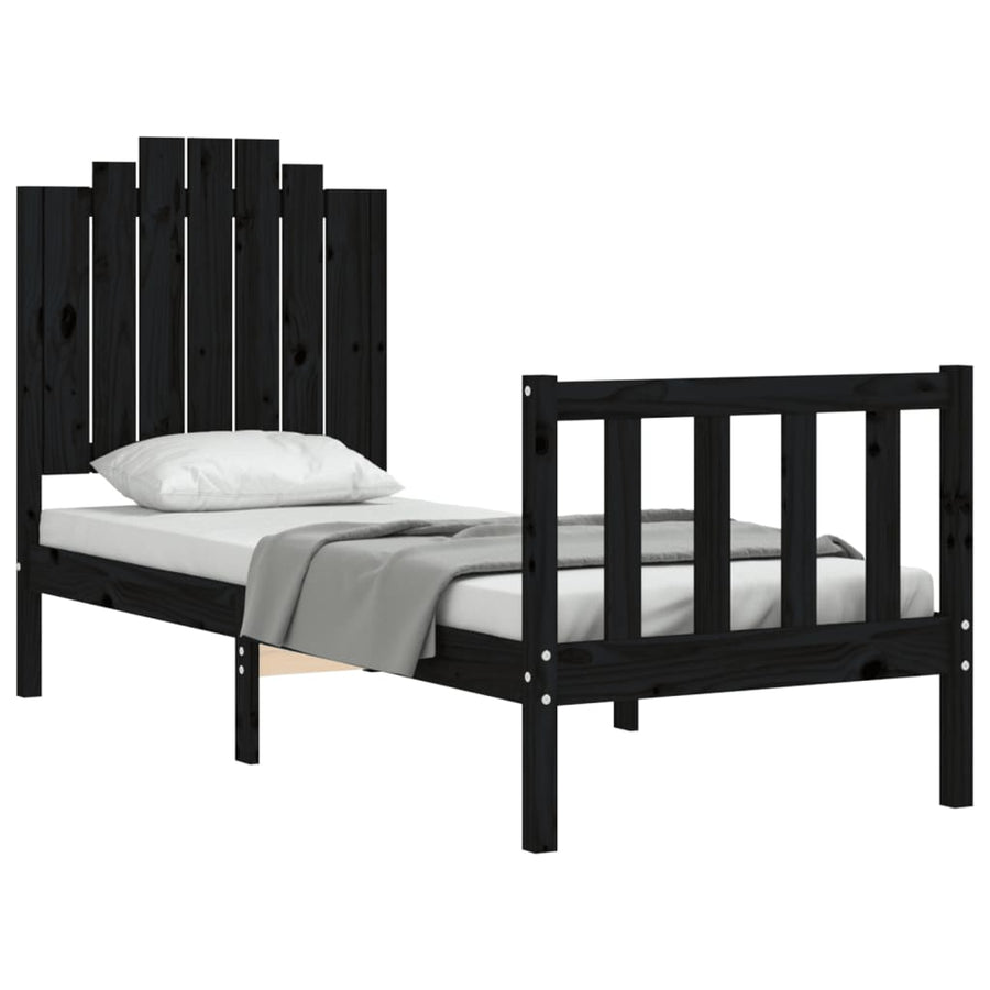 Bedframe Met Hoofdbord Massief Hout 2Ft6 Small Single 75 x 190 cm Zwart