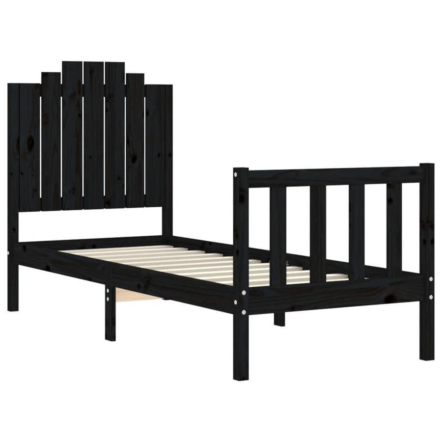 Bedframe Met Hoofdbord Massief Hout 2Ft6 Small Single 75 x 190 cm Zwart