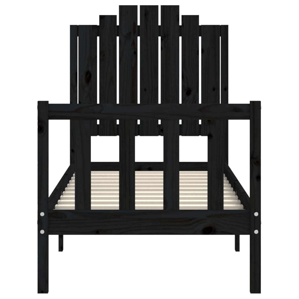 Bedframe Met Hoofdbord Massief Hout 2Ft6 Small Single 75 x 190 cm Zwart