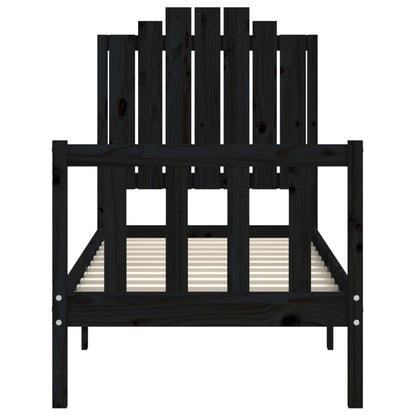 Bedframe Met Hoofdbord Massief Hout 2Ft6 Small Single 75 x 190 cm Zwart