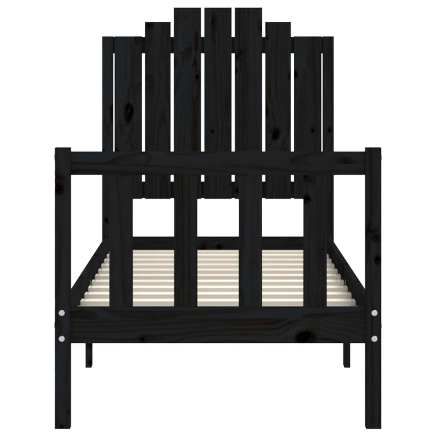Bedframe Met Hoofdbord Massief Hout 2Ft6 Small Single 75 x 190 cm Zwart