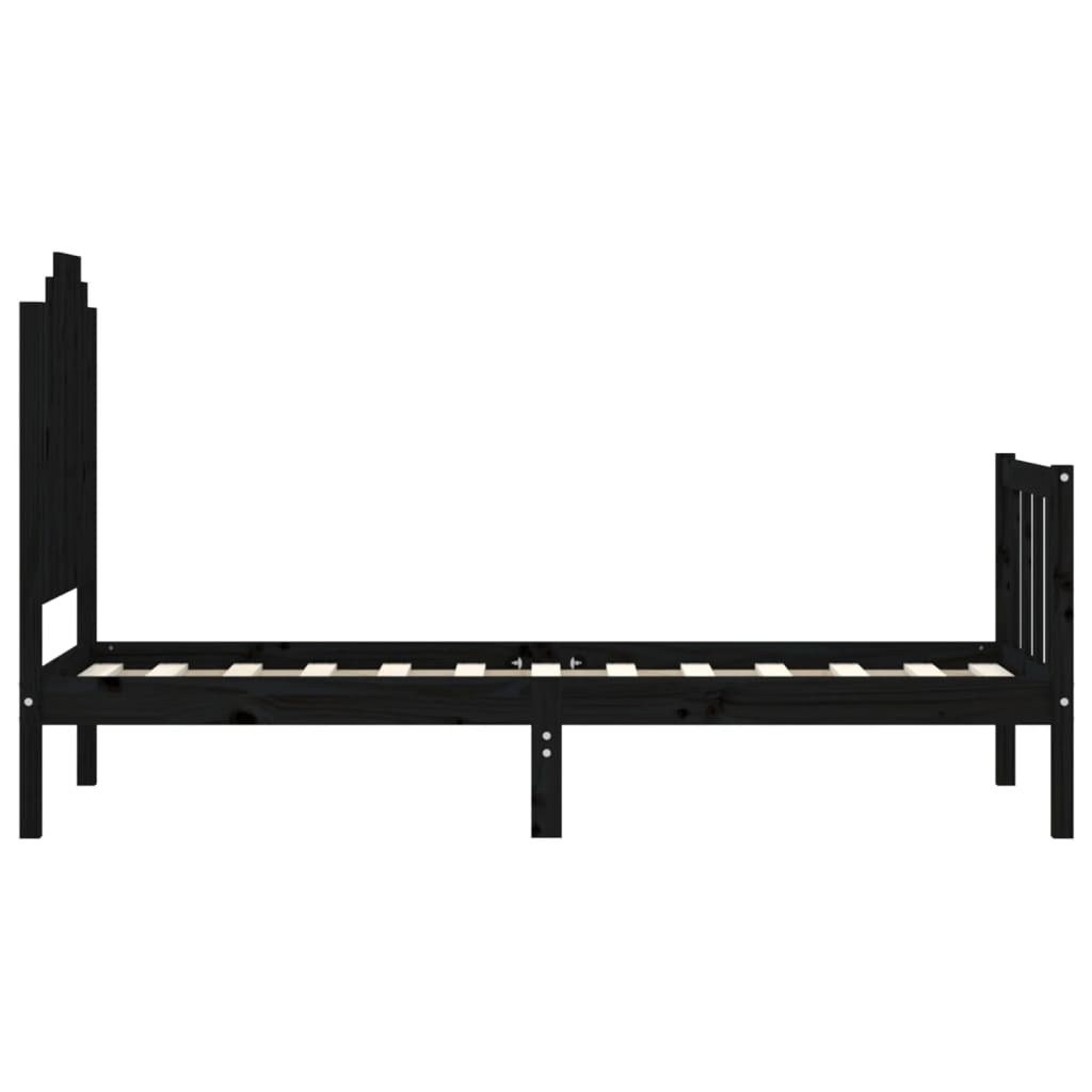 Bedframe Met Hoofdbord Massief Hout 2Ft6 Small Single 75 x 190 cm Zwart
