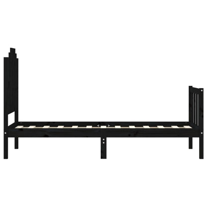 Bedframe Met Hoofdbord Massief Hout 2Ft6 Small Single 75 x 190 cm Zwart